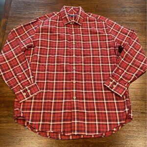 Cole Haan Men's Sz XL Grand OS Red Flannel Button Down Shirt Cotton Blend Plaid